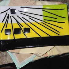 Abstract Colorful Fused Glass Trinket Dish Rectangular Plate Bright 5" X 8"