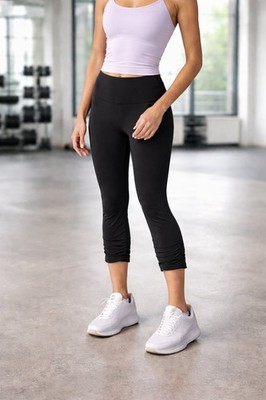 Lululemon Wunder Under Crop Black Unique Ruched Hem Leggings Size 6