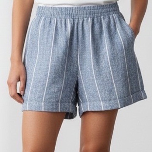 Ellen Tracy Linen Blend Striped Shorts Womens Small Blue White Elastic Waist