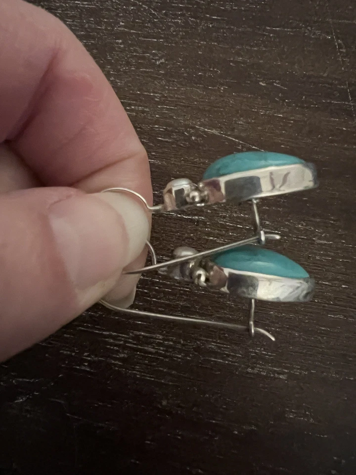 Pendientes Sajen Turquesa, Perla Plata de Ley 925.  Foto 3 de 4