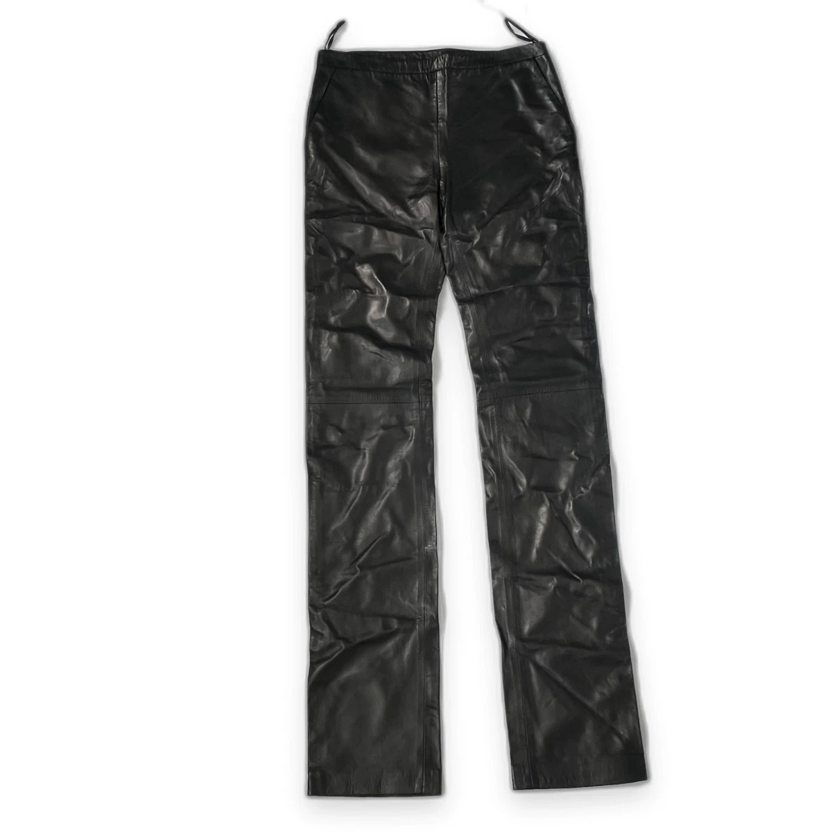 Vintage GIANNI VERSACE Black Leather Pants Low Rise Straight Leg