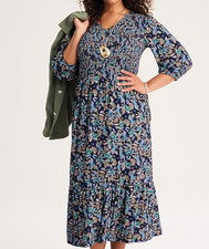 J. Jill Wearever Tiered Flounced-Hem Midi Dress Black lacey garden Floral 2X NWT