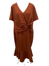 London Style Collection Woman 16W Sequoia Twist Front Midi Dress Ruffle Hem NWT