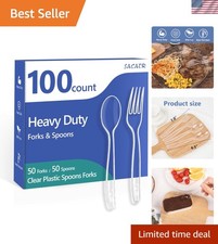 100 Count Plastic Silverware Heavy Duty -50 Forks, 50 Spoons, BPA-Free, Heat ...