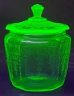 Vtg 1930s Anchor Hocking Princess Green Uranium Glass Biscuit/Cookie Jar w/Lid
