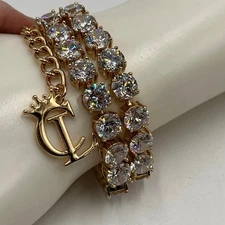 Luxury Style Gold TennisBracelet  Double Row CZStones Anchor Crown Charm