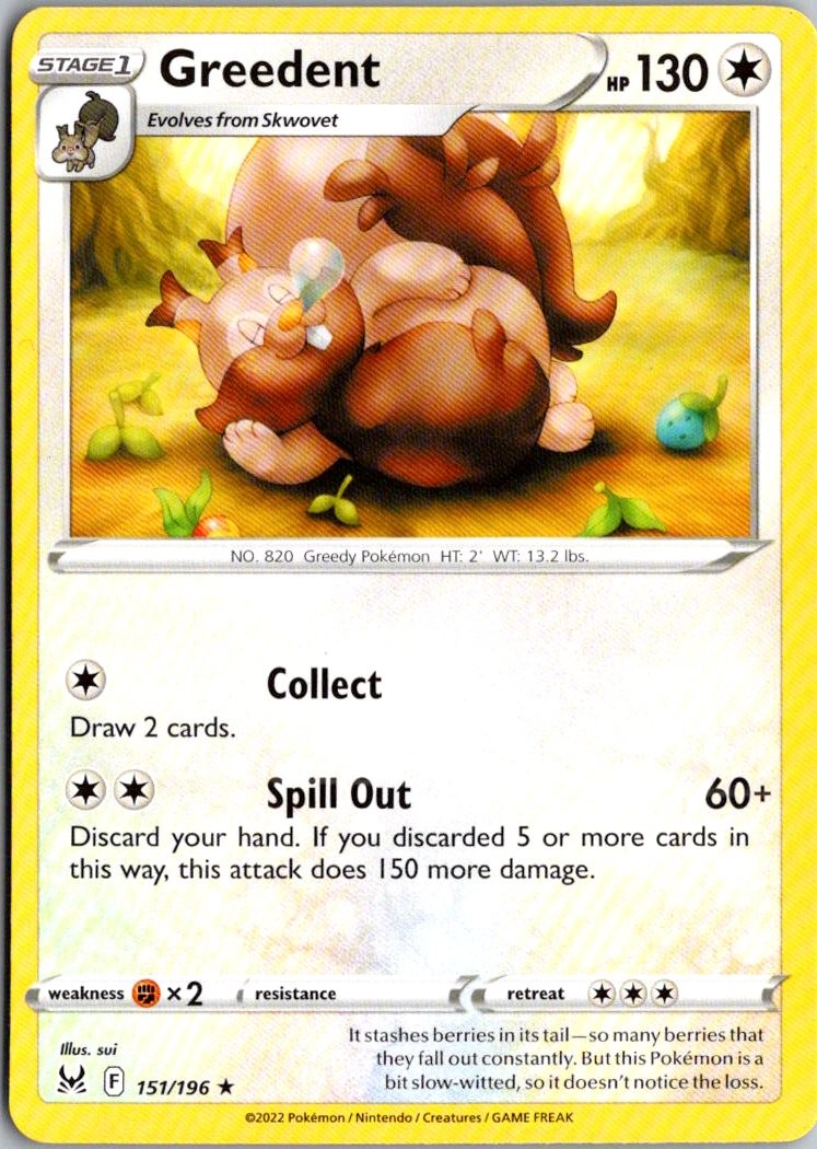Greedent Pokemon Lost Origin 151/196 LP
