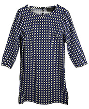 J.Crew Jet Set Geometric Print Shift Dress Size 8 Zip Side Closure 3/4 Sleeve