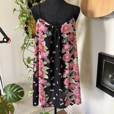 Oscar De La Renta Black Pink Floral Nightie - Size Medium