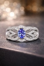 4.20Ct Oval Cut Natural Tanzanite  Diamond 14K White Gold Luxury Type Band Ring