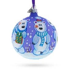 Three Polar Bears Glass Ball Ornament 4 Inches