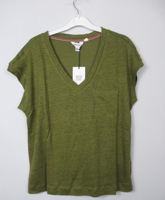 White Stuff Damen Iris Leinen T-Shirt Top khaki grün Größe 8-18