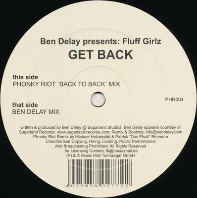 Ben Delay Presents: Fluff Girlz Get Back Vinyl Single 12inch Phattucini Recor