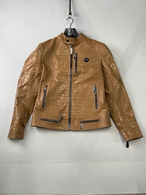 PHILIPP PLEIN Leather Moto Cocco Jacket Men's Size M Beige