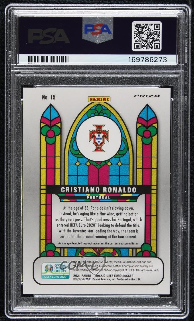 2021 Panini Mosaic UEFA Euro 2020 Stained Glass Cristiano Ronaldo PSA 10 GEM MT view 2