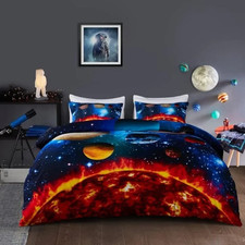 Kids Twin Size Duvet Set Pillowcases Microfiber Planets Space Solar System NEW