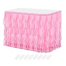 9ft Pink Tutu Tulle Table Skirt for Rectangle Tables