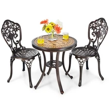 Patiojoy 3PCS Patio Bistro Set Round Table Chairs All Weather Cast Aluminum Yard