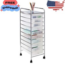 10-Drawer Multi-Color Rolling Craft Cart, Clear/Chrome