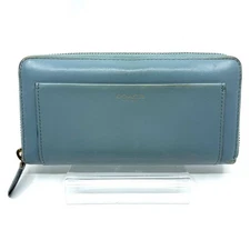 Coach Long Wallet Leather Light Blue Gold Hardware Front Pocket Round Zipper