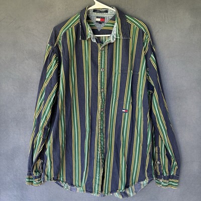 Vintage Tommy Hilfiger Shirt XL Striped Flag Logo Retro 90s Long Sleeve Preppy