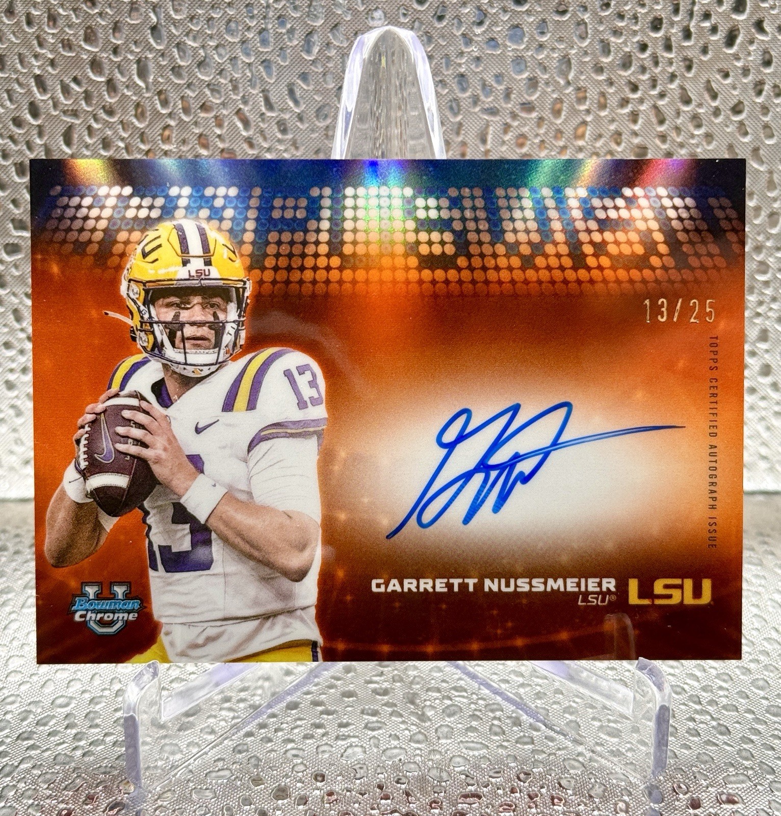 Garrett Nussmeier 2025 Bowman Chrome U Campus Visit Orange Auto 13/25 #CVA-GN