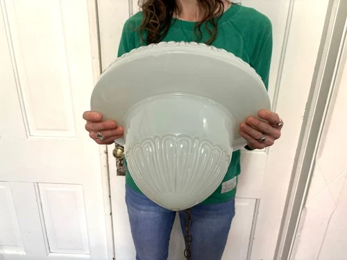 Vtg Antique 1920s School Art Deco Hanging Chandelier Milk Glass Light Fixture