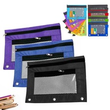 3 Pencil Zipper Pouch Pen Marker Holder Storage 3 Ring Binder Bag School Supply