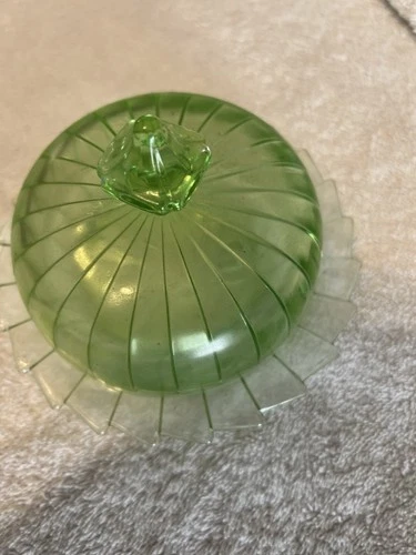 MINT Jeannette Sierra Pinwheel Uranium / Green Depression Glass Butter Dish
