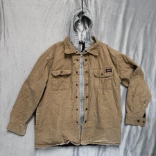 Dickies Jacket Mens Large Brown Hooded Canvas Work Coat Quilted Lined Warm
