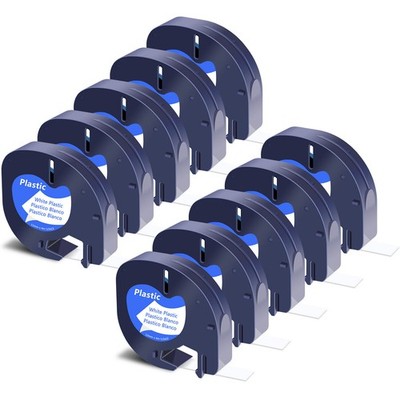 10PK Compatible DYMO LetraTag 91331 Black on White Plastic Label Tape 12mm