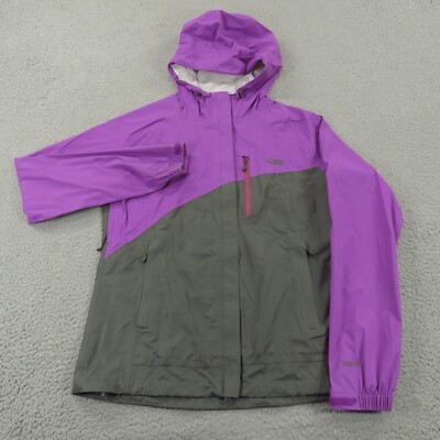 Outdoor Research Jacket Womens Medium Grey Waterproof 2 Way Zip Up Hood Ripstop