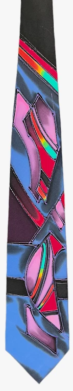 Corbata de Seda ROBERT DASKAL Espectacular Pintada a Mano Diseño Abstracto Multicolor-USADA EN EXCELENTE ESTADO Foto 2 de 4