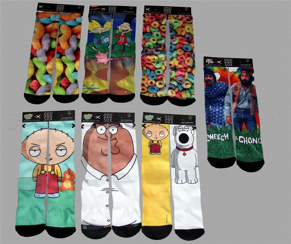Odd Sox ARNOLD*FRUIT FROOT LOOPS*CHEECH & CHONG*FAMILY GUY Etc Crew Socks Mn'S
