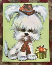 Vintage 1970 Colonial Studios Puppy Dog Print Set Of FOUR 11x14" Bright NOS