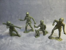 VINTAGE 3-LARGE GREEN ARMY SOLDIERS BY TIM MEE TOYS + EXTRA SOLDIER?