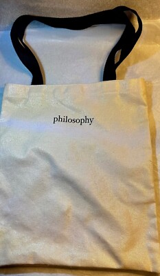 New Philosophy Tan and Gold Speck Sparkle Tote with logo & black straps