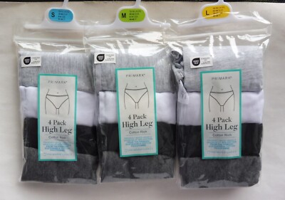 PRIMARK 4er Pack Damen Slip mit hohem Beinausschnitt grau weiss schwarz - S M L