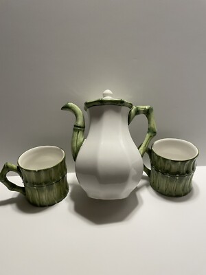 Vintage Este for Bergdorf Goodman Tea Pot + Mugs Set Hand Painted Italy READ