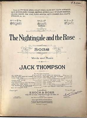 The Nightingale and the Rose by Jack Thompson- 1911 Vintage Sheet Music