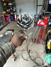 hand crafted welded, metal Single Rose By Mr. Welder,LLC