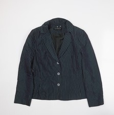 Angie Womens Blue Striped Jacket Blazer Size 14 Buckle