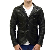 Giacca Classica Uomo Vera Pelle Nero Elegante Slim Moda Vintage VIETRI LEATHER