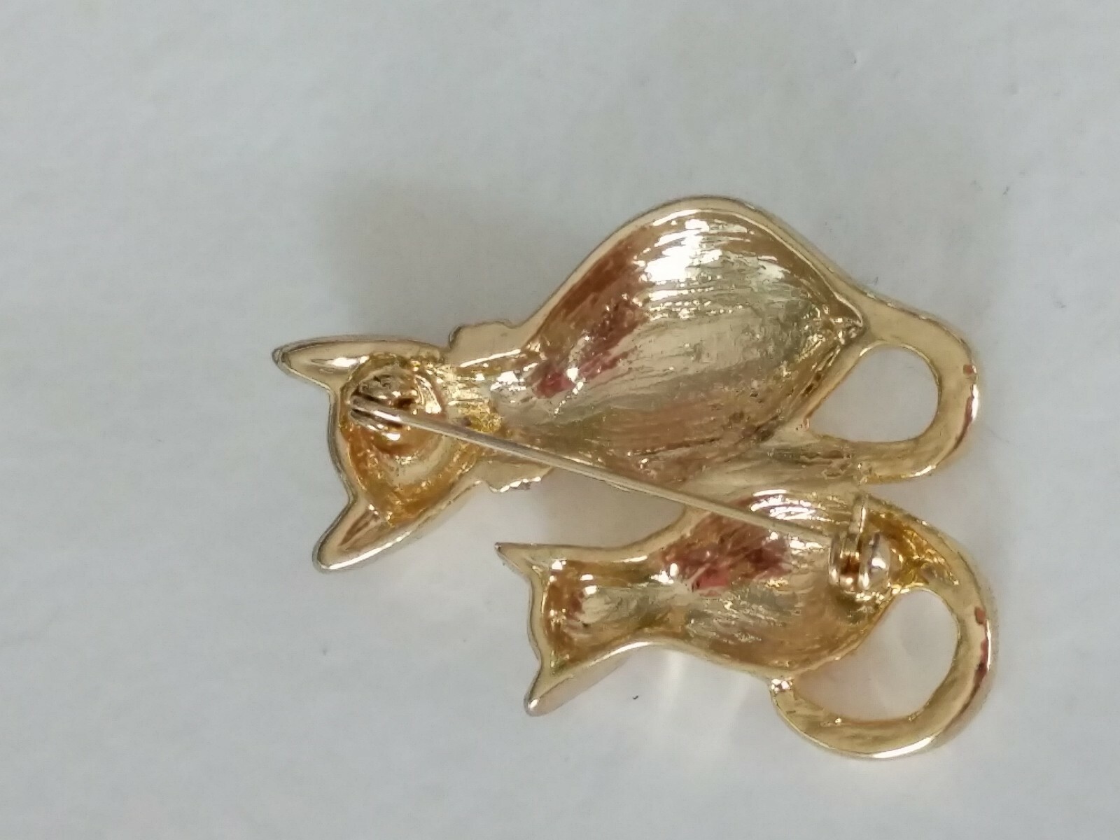 Vintage Yellow Gold Tone Cats CAT PIN brooch rhinestone kitten | eBay
