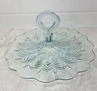 VTG Ice Blue Depression Glass Large Serving Dish With Center Handle Approx 12” W