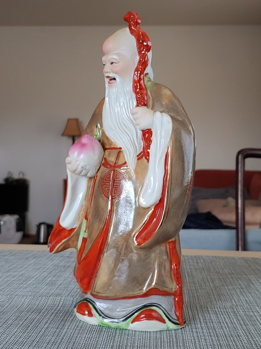 中国アンティーク　シルク(？)　刺繍 寿老（寿星）(？)　西王母(？)　壁掛け 粉彩瓷寿星公Vintage Chinese Jingdezhen Famille Rose Gilted