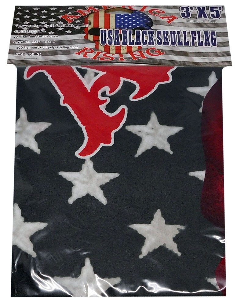 Americano Teschio &amp; Ossa Nero E Grigio 3x5 3'x5' Tessuto Poly Nylon 68D Bandiera