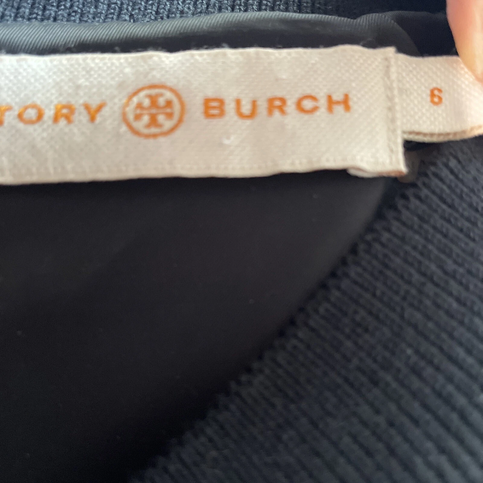 Abito bianco Tory Burch in tweed marmorizzato collo a V guaina blu navy taglia 6