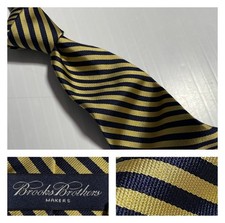 Brooks Brothers Classic Navy Gold Stripe English Silk Tie USA made