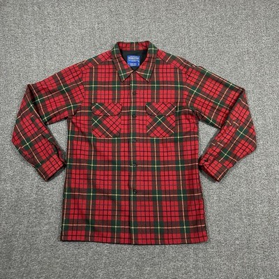 Pendleton Board Shirt Mens Medium 100% Virgin Wool Tartan Plaid Loop Collar Camp